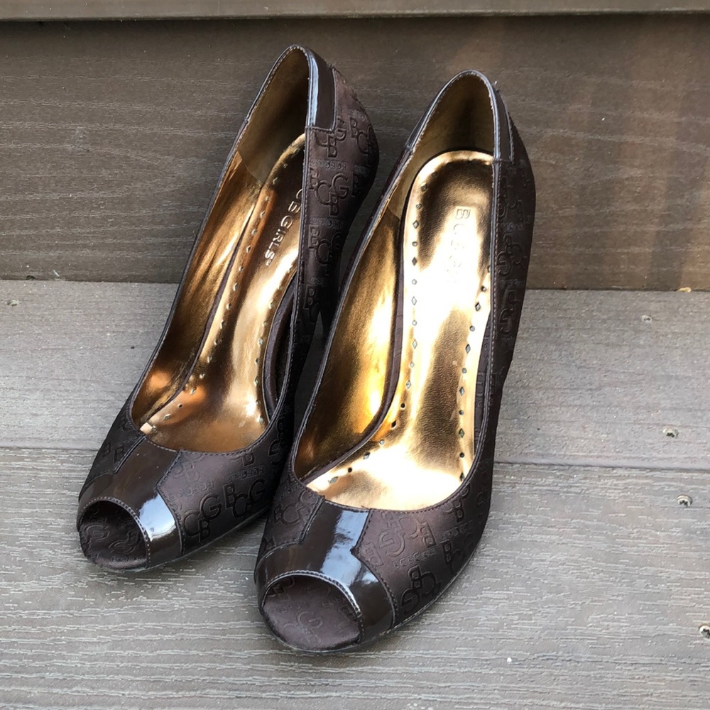 BCBG Brown monogrammed heels
